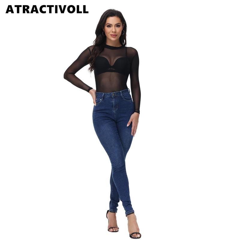 ATRACTIVOLL 1 2PCS Women's Fashion Half High Neck Mesh  Bodysuit Indoor Yoga Wear,Breathable Fabric. Womenswear Tops Comfort Lady women  bodysuits mesh top