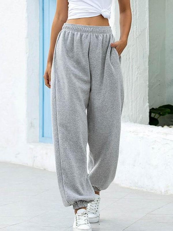 Women's Plain High Waist Pocket Sweatpants, Casual Sporty Jogger Pants for Daily Wear, Ladies Bottoms for All Seasons