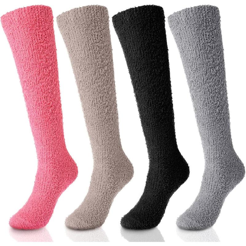 Fuzzy Socks for Women 4 Pairs Knee Fuzzy Socks Soft Warm High Socks Plush Winter Long Socks Assorted