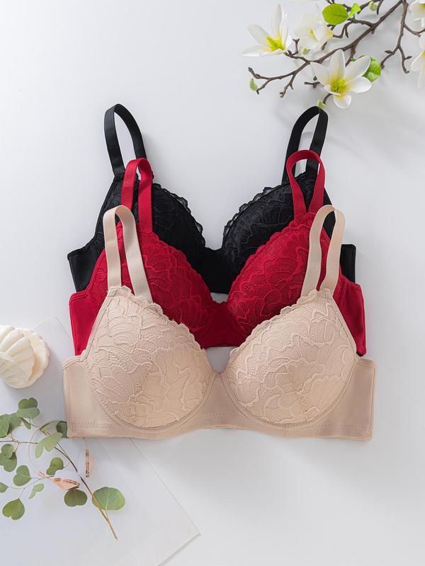 Women's Floral Lace Adjustable Strap Bra, Breathable Comfortable Bra, Soft Lingerie for All Seasons