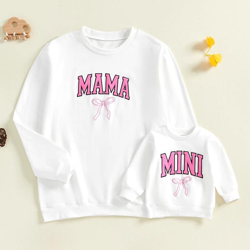 Family Matching Baby Girls Boys Sweatshirt Long Sleeve Bow Embroidery Pullover Fall Tops Overalls Comfortable Everyday Womenswear