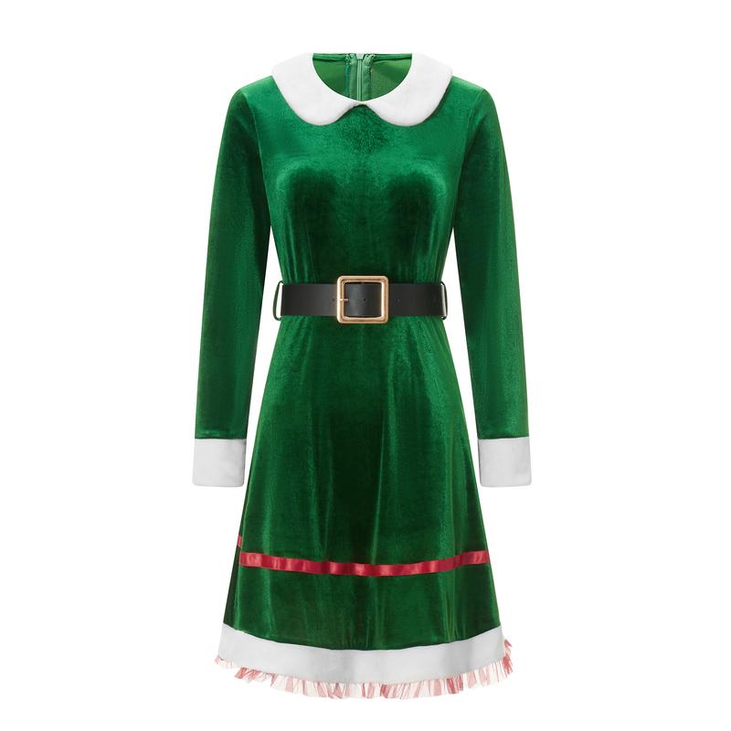 Women Christmas Elf Costume Set Velvet Dress Belt Striped Over Knee High Socks Elf Hat Shoes for Cosplay, Ladies Clothes for Indoor Outdoor Wear, Ladies Clothes for Daily Wear