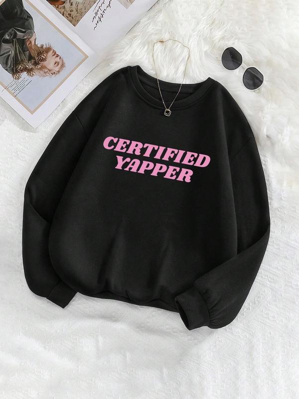 Women's Letter Print Crew Neck Sweatshirt, Casual Long Sleeve Pullover for Fall & Winter, Women's Clothes for Daily Wear