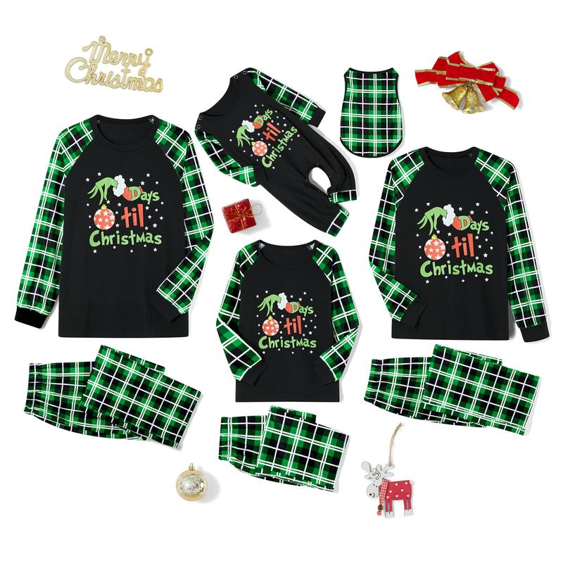 Family Matching Holiday Pajamas Christmas PJ's Green Letters Print T-shirt Plaid Pants Sleepwear Loungewear Homewear