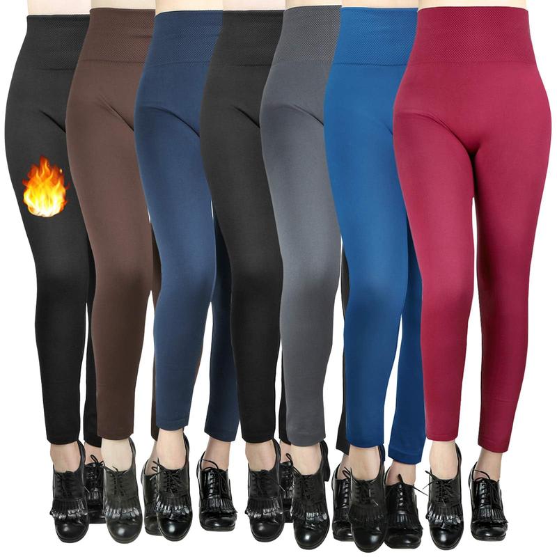 Moon Wood 7 Pack Women’s Fleece Lined Leggings High Waist Soft Stretchy Winter Warm Leggings