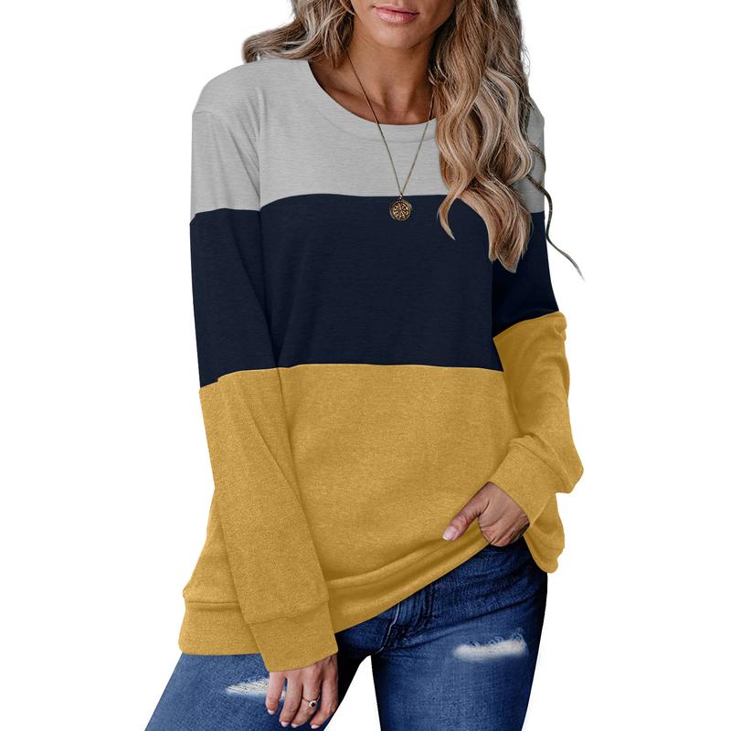 StunShow Womens Long Sleeve Shirts Casual Loose Soft Sweatshirt Crewneck V-Neck Fashion Fall Tops