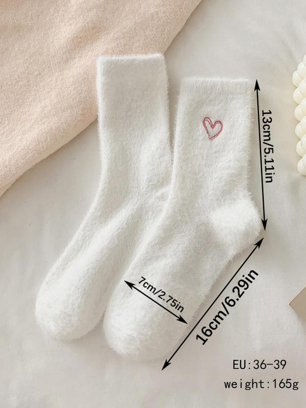 Women's Heart Jacquard Mid-calf Socks, Casual Soft Comfy Breathable Socks for Fall & Winter, Women's Socks for Daily Wear