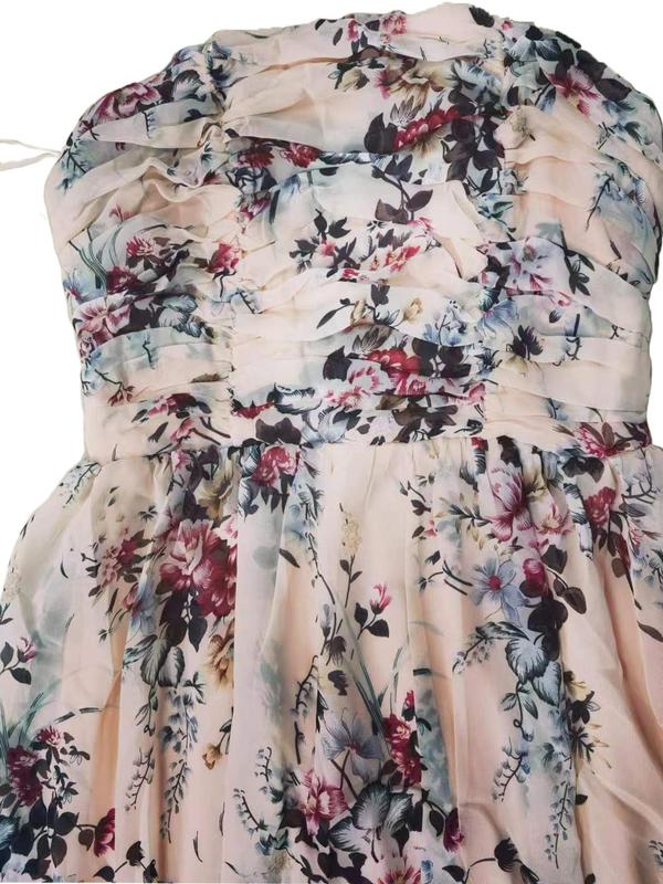 Women's Floral Print Ruched Backless Tube Bridesmaid Dress, Elegant Sleeveless Strapless Maxi Dress for Party Wedding Guest, Ladies Formal Clothes for All Seasons