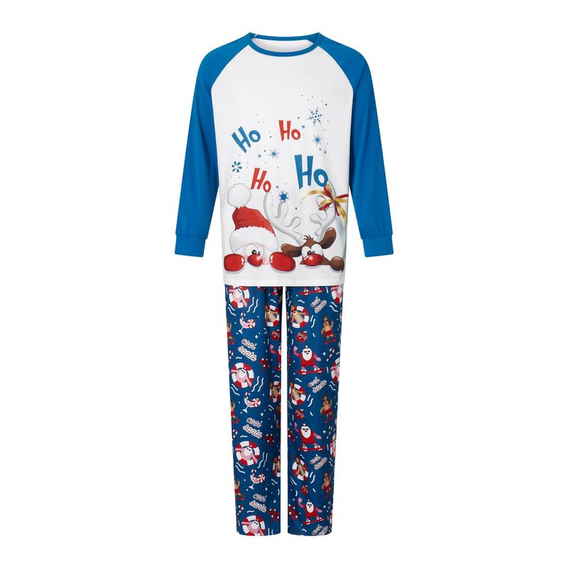 Christmas Family Pajamas Matching Set, Santa Claus Deer Print Long Sleeve T-shirt with Pants Sleepwear Loungewear