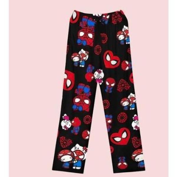 Spider x Hello Kissi Pajama Pants, Helllou Kattty, Cute Sleepwear for Comfortable Nights, Fleeced Pants, Matching Pajamas, BF and GF Matching Pjm, Gift for her, Halloween Gift, Hot trend pants 2024