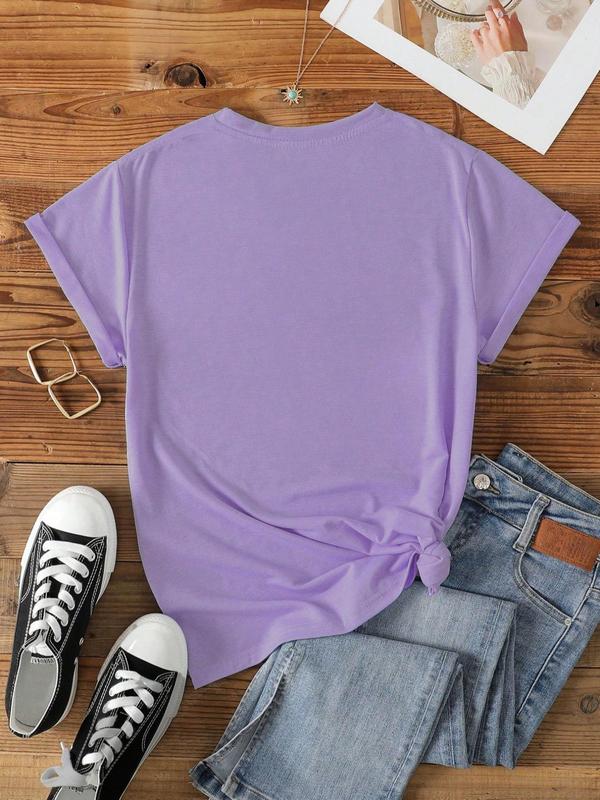 Women's Christmas Themed Print Round Neck Tee, Casual Short Sleeve Crew Neck T-shirt for Summer, Fashion Women's Top for Daily Wear