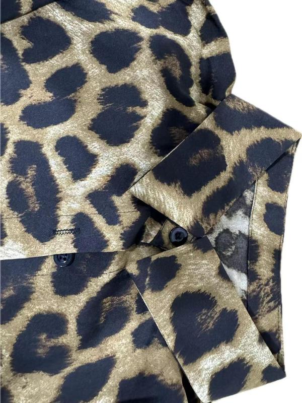 Women's Leopard Print Button Front Shirt, Casual Long Sleeve Collared Top for Fall & Winter, Women's Clothes for Daily Wear