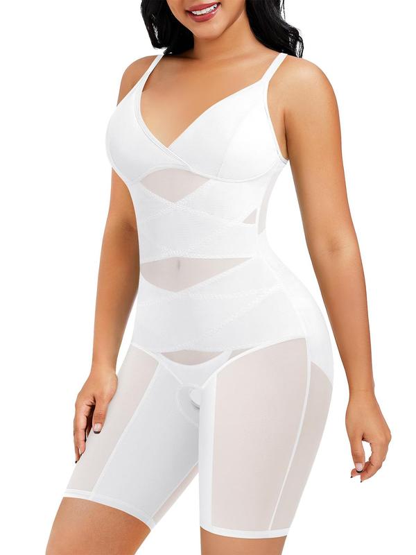 Womenswear Contrast Mesh Seamless Shapewear Bodysuit, Basic Minimalist Casual Solid Color Spaghetti Strap Shaper, Tummy Control Corset, Ladies Shapewear Clothing