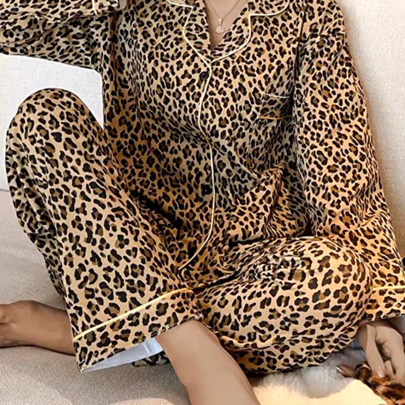 Cheetah Print Pajamas Set for Women - Loungewear and Nightwear Womenswear Pajama Set Pjs Comfort Long Sleeve