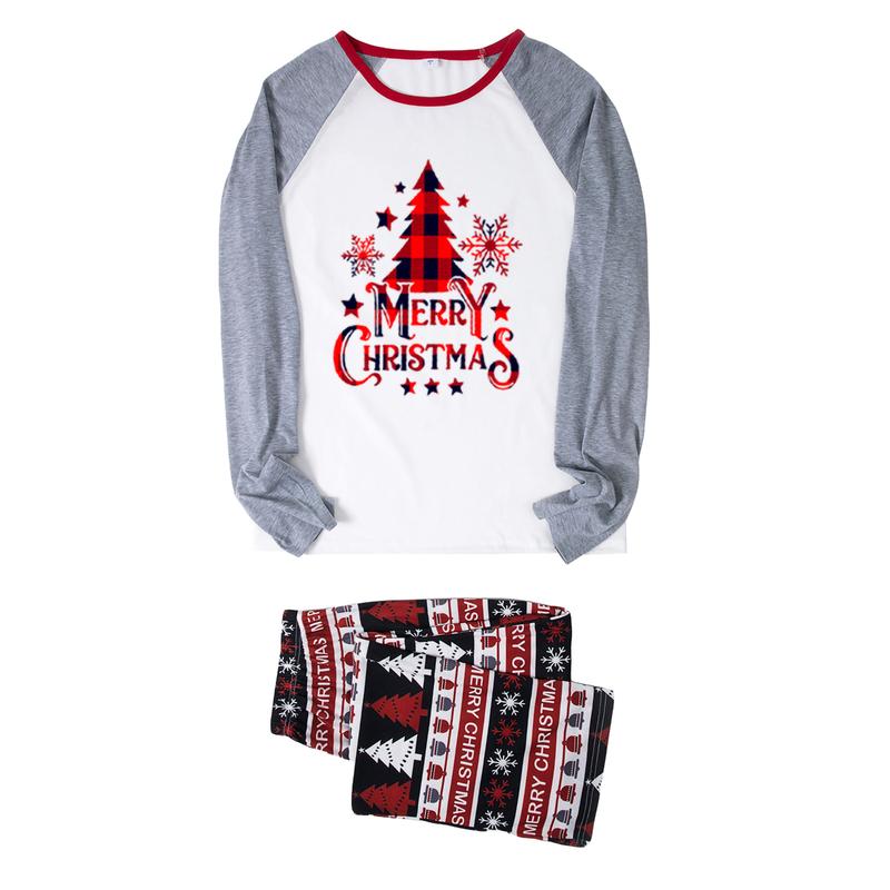 Matching Christmas Pajamas For Family Christmas Tree Letters Print Long Sleeve Tops and Stretch Casual Pants Sleepwear