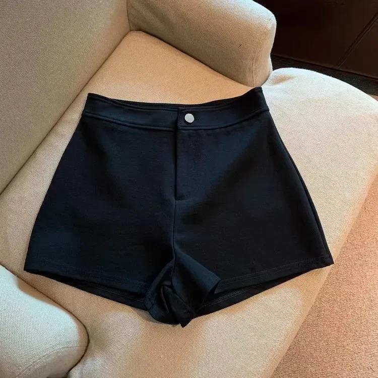 High-waisted Slimming A- line Tight Black Shorts For Women 2024 Spring Korean Style Elastic Hot Pants High Elasticity