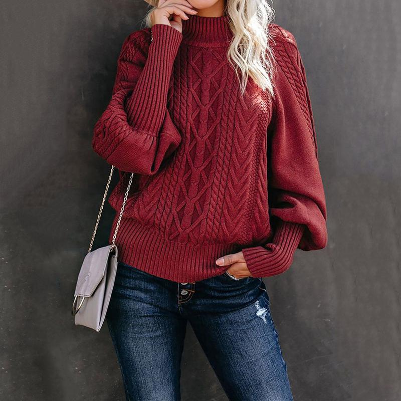 2024 Winter New Mid-Neck Sweater Women's Loose Long-Sleeved Knitted Solid Color Sweater