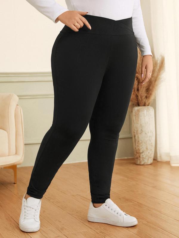 CURVZY Plus Size Solid High Waist Leggings, Casual Comfy Skinny Pants for Daily Wear, Women's Bottoms for Spring & Fall