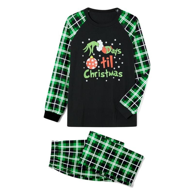 Family Matching Holiday Pajamas Christmas PJ's Green Letters Print T-shirt Plaid Pants Sleepwear Loungewear Homewear