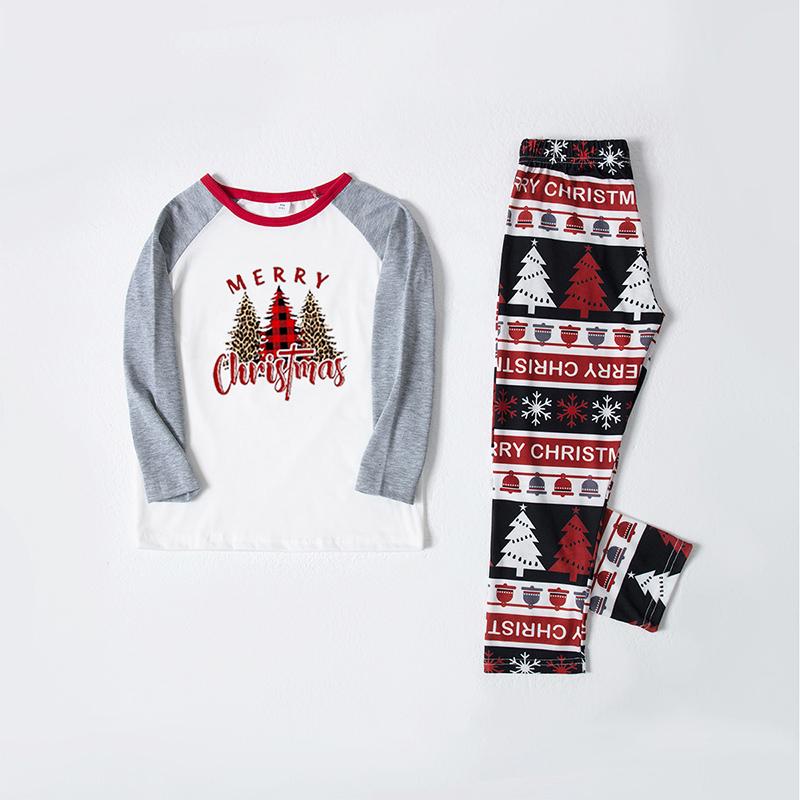 Matching Christmas Pajamas For Family Christmas Tree Letters Print Long Sleeve Tops and Stretch Casual Pants Sleepwear