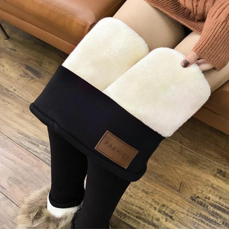 Women's Autumn and Winter High Waisted Leggings with Added Fleece and Thickened Lamb Wool Leggings, Warm Pants, and Women's Leggings