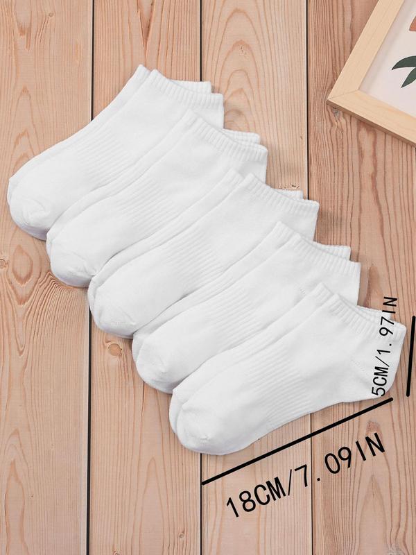 Women's 5 Pairs Plain White Ankle Socks, Summer 2024 Sweat-absorbing Anti-odor Basic Simple Crew Socks, Comfortable Breathable Low Cut Knit Socks, Multipack, Women's Socks & Hosiery