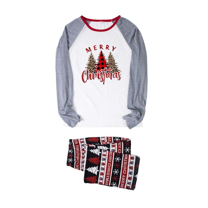 Matching Christmas Pajamas For Family Christmas Tree Letters Print Long Sleeve Tops and Stretch Casual Pants Sleepwear