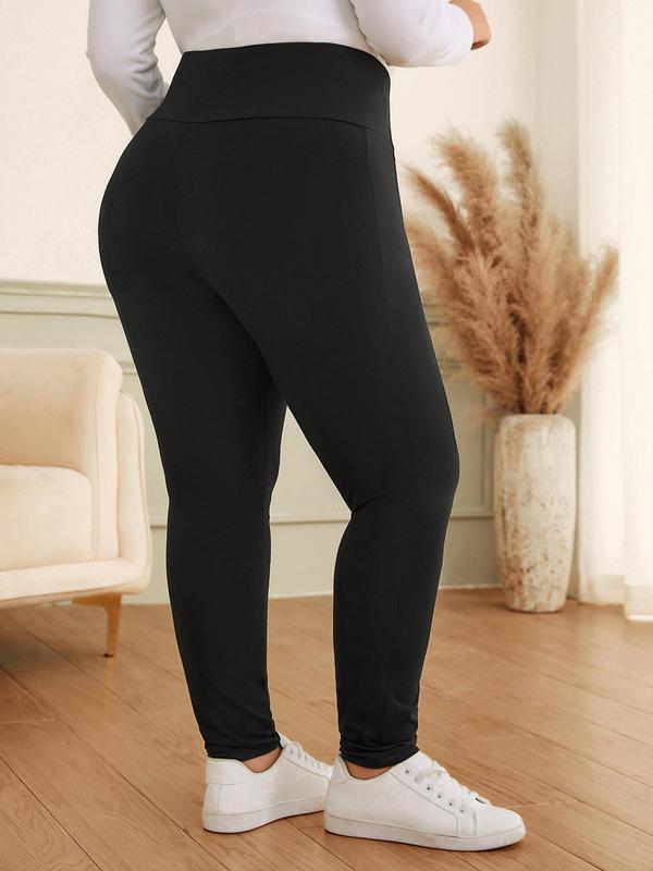 CURVZY Plus Size Solid High Waist Leggings, Casual Comfy Skinny Pants for Daily Wear, Women's Bottoms for Spring & Fall