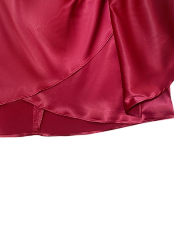 Women's Plain Ruched Wrap Satin Skirt, Elegant Asymmetrical Hem Zipper Back Short Skirt for Party Holiday Wedding Guest, Ladies Summer Clothes