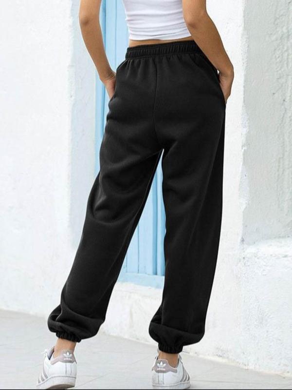 Women's Plain High Waist Pocket Sweatpants, Casual Sporty Jogger Pants for Daily Wear, Ladies Bottoms for All Seasons