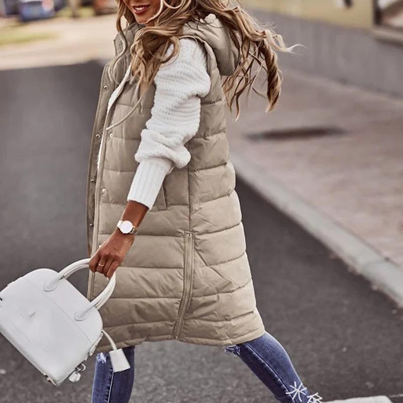 Long with Hood Outdoor Vest Down Women's Jacket Quilted Coat Sleeveless Jacket Winter Light Weight Sweaters