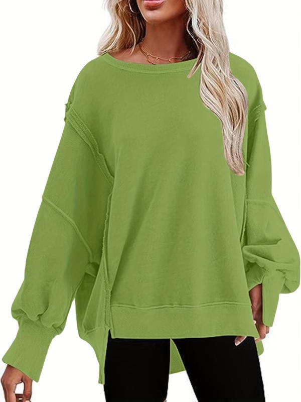 Women's Plain High Low Drop Shoulder Sweatshirt, Sweatshirts for Women, Casual Long Sleeve Round Neck Pullover for Fall & Winter, Ladies Clothes for Daily Wear