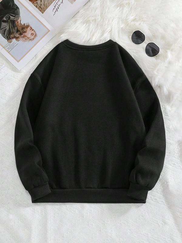 Women's Letter Print Crew Neck Sweatshirt, Casual Long Sleeve Pullover for Fall & Winter, Women's Clothes for Daily Wear