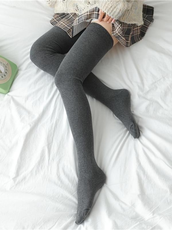 Women's Solid Over The Knee Socks, Soft Comfy Warm Knee-High Socks for Fall & Winter, Ladies Stockings for Daily Wear