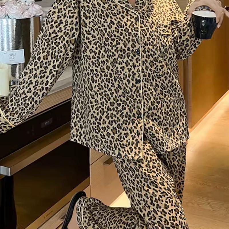 Cheetah Print Pajamas Set for Women - Loungewear and Nightwear Womenswear Pajama Set Pjs Comfort Long Sleeve