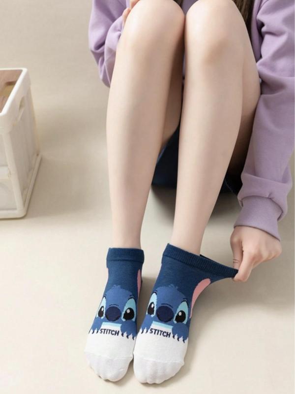 Unisex Cartoon Stitch Pattern Ankle Socks, 20 Pairs Cute Comfy Breathable Socks for Women, Multipack Knit Crew Socks, Unisex  Socks & Hosiery