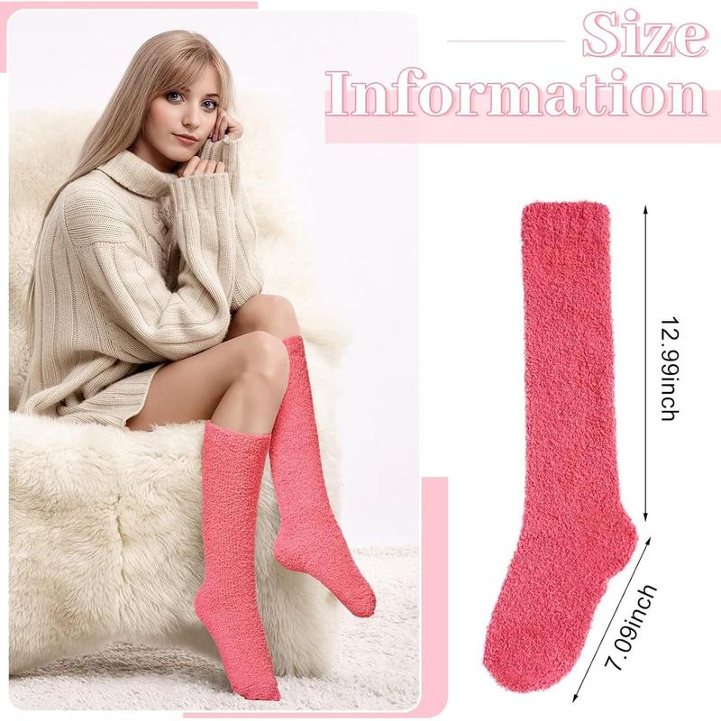 Fuzzy Socks for Women 4 Pairs Knee Fuzzy Socks Soft Warm High Socks Plush Winter Long Socks Assorted