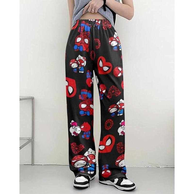 Spider x Hello Kissi Pajama Pants, Helllou Kattty, Cute Sleepwear for Comfortable Nights, Fleeced Pants, Matching Pajamas, BF and GF Matching Pjm, Gift for her, Halloween Gift, Hot trend pants 2024