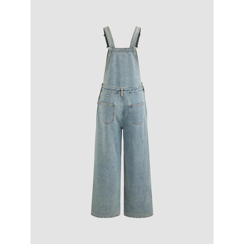 Cider [2 colors, size 0-24] Denim Bowknot Buckle Up Pocket Wide Leg Jumpsuit