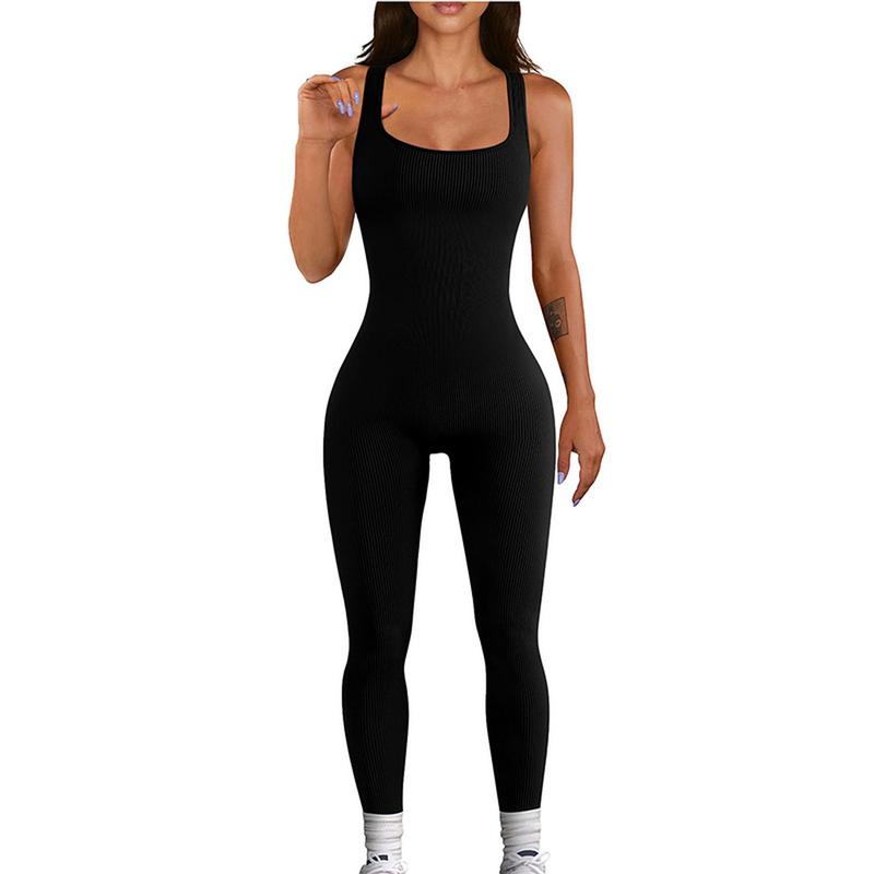 Women's Jumpsuits Ribbed Bodysuit Rompers Sleeveless Yoga One Piece Tank Tops Casual Workout Jumpsuit Clothing Comfort Fit Nylon Womenswear Comfortable