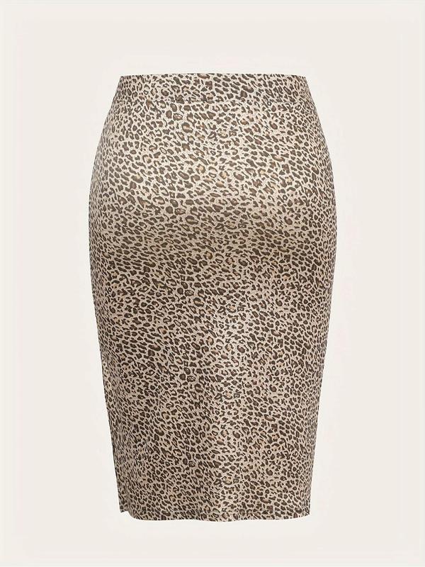  Leopard Print Ruched Split Thigh Pencil Skirt, Elegant Fashion Casual Slim Skirt for Daily Outdoor Wear, Women Clothing for Fall & Winter