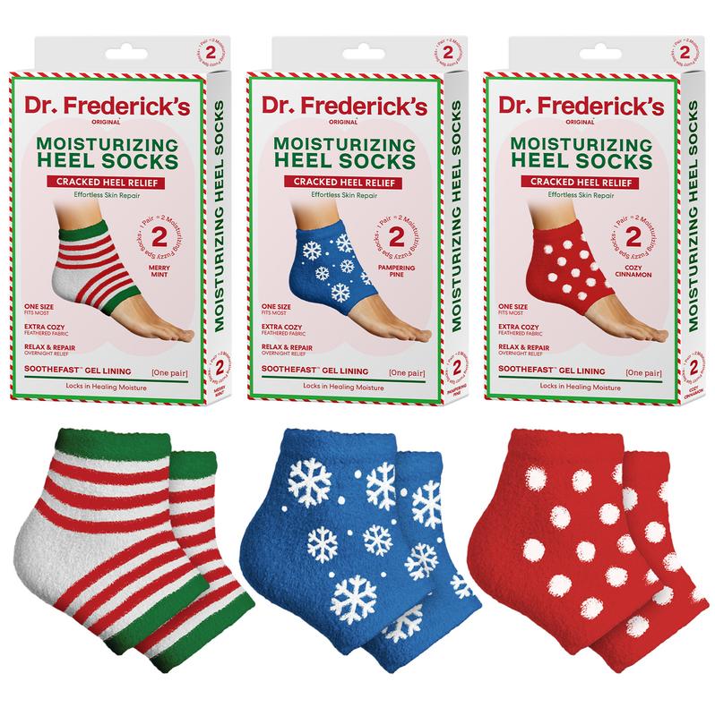 Dr. Frederick's Moisturizing Holiday Heel Socks - Limited Edition - 3 Pairs - Great Stocking Stuffers for Christmas