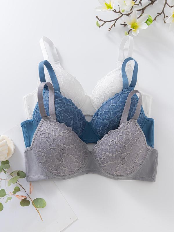 Women's Floral Lace Adjustable Strap Bra, Breathable Comfortable Bra, Soft Lingerie for All Seasons