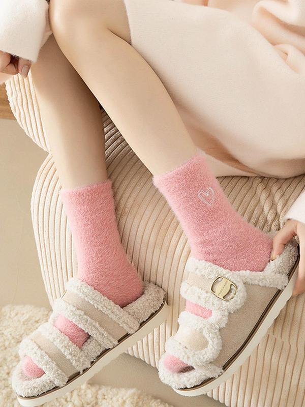 Women's Heart Jacquard Mid-calf Socks, Casual Soft Comfy Breathable Socks for Fall & Winter, Women's Socks for Daily Wear