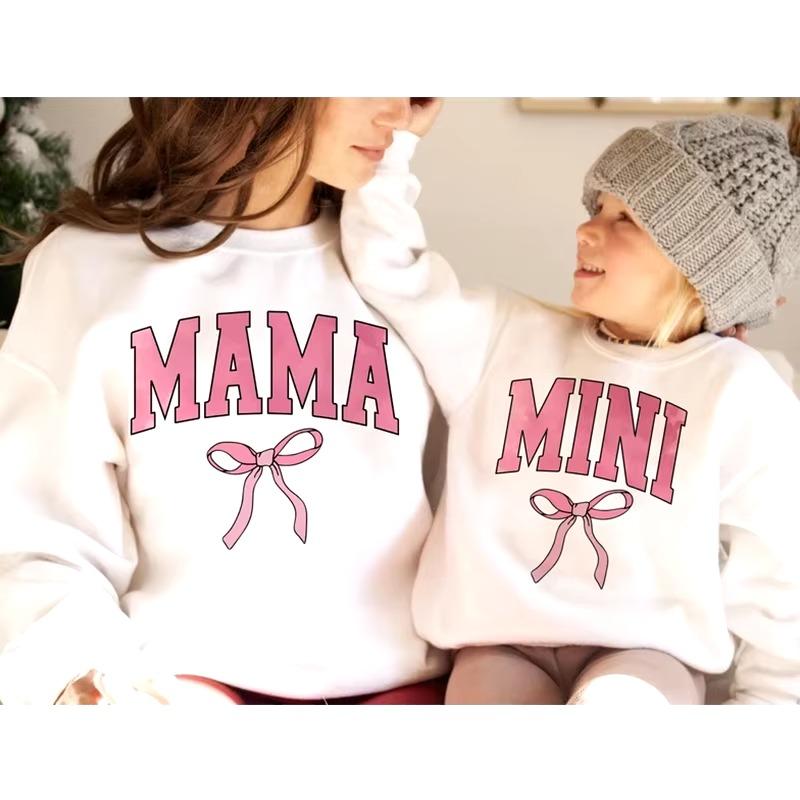 Family Matching Baby Girls Boys Sweatshirt Long Sleeve Bow Embroidery Pullover Fall Tops Overalls Comfortable Everyday Womenswear