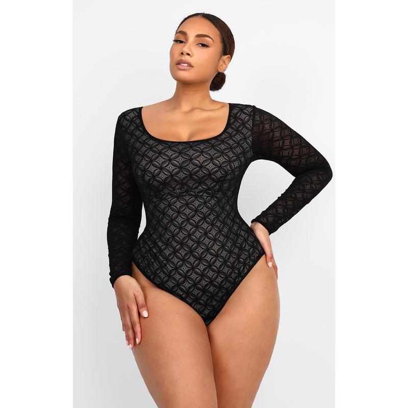 Shapellx Lace Glamour Geometric Shaping Bodysuit Thong