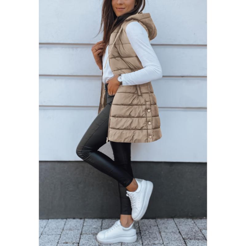 Women Long Vest Solid Color Sleeveless Hood Winter Puffer Vest Outwear