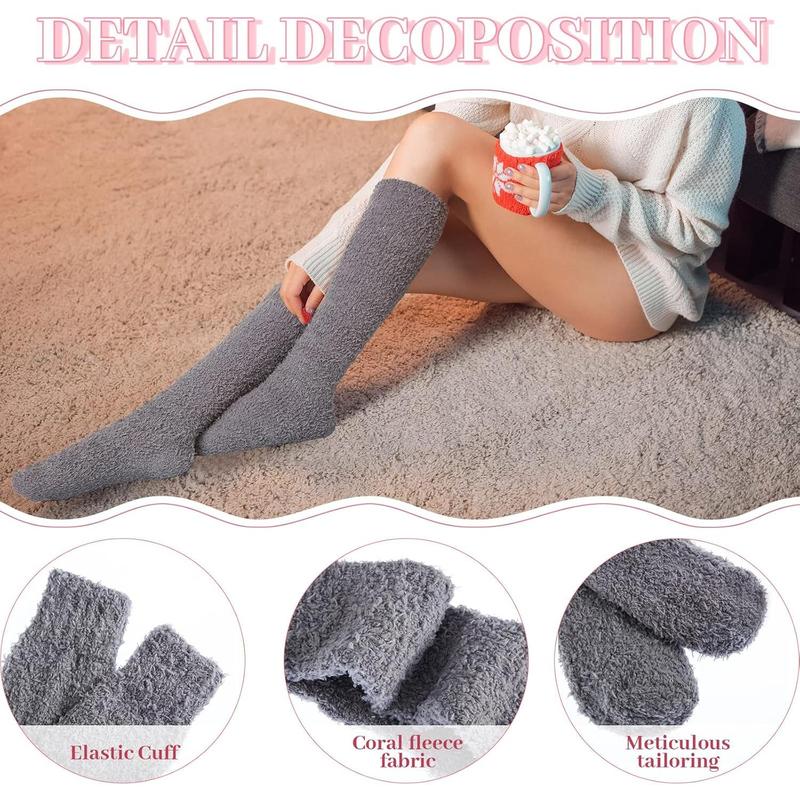 Fuzzy Socks for Women 4 Pairs Knee Fuzzy Socks Soft Warm High Socks Plush Winter Long Socks Assorted