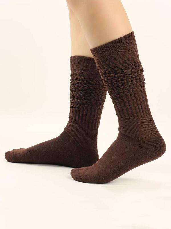 Women's Solid Ribbed Mid-calf Socks, Casual Soft Comfy Breathable Socks for Fall & Winter, Women's Socks for Daily Wear