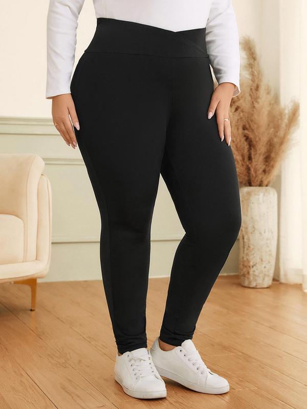 CURVZY Plus Size Solid High Waist Leggings, Casual Comfy Skinny Pants for Daily Wear, Women's Bottoms for Spring & Fall